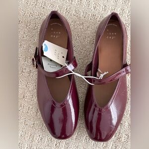 A New Day Elena Burgundy Patent Mary Jane Flats Shoes Buckle  Memory Foam 7.5